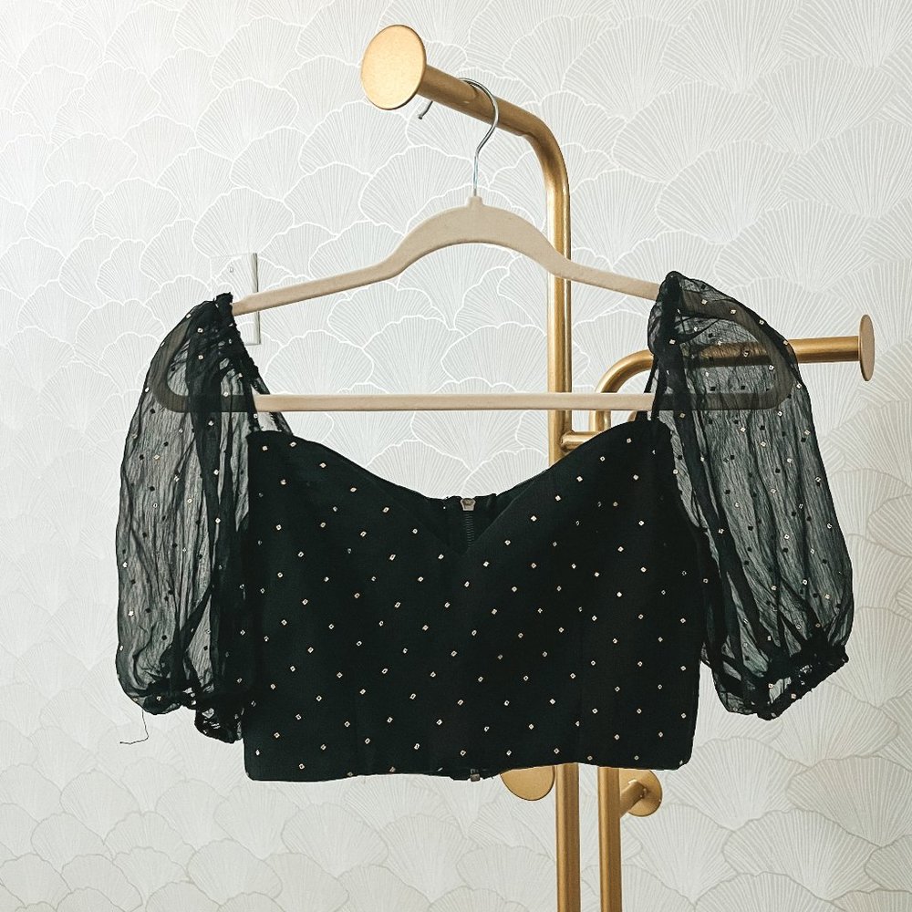 Princess Polly Puffy Sleeve Top in Black & Gold